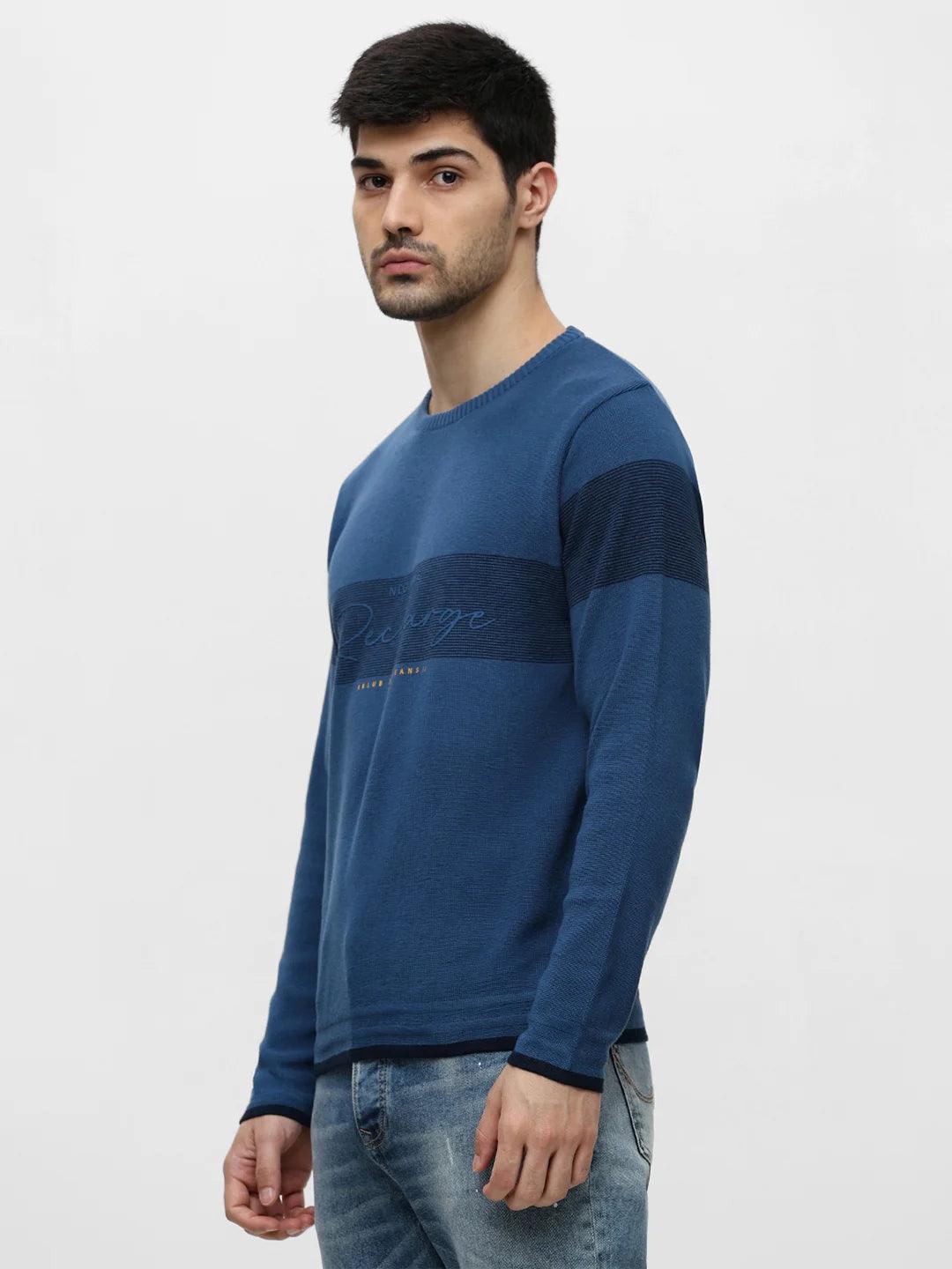 Airforce Blue Printed Sweater - Image 3