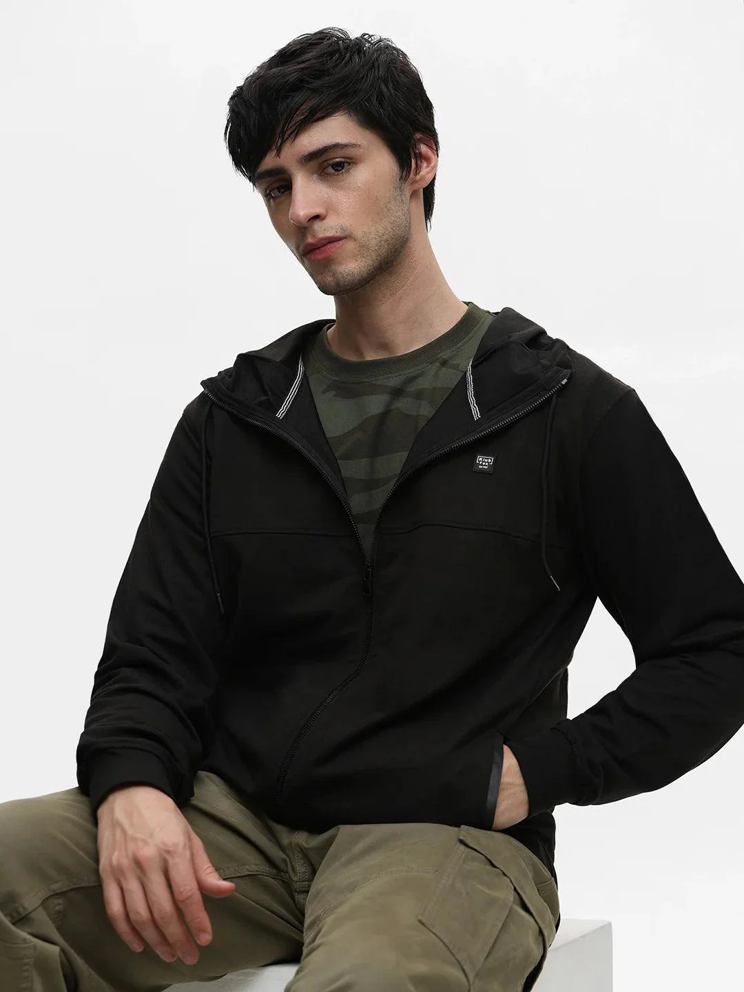 Black Zipper Cotton Hoodie Sweatshirt - Image 3