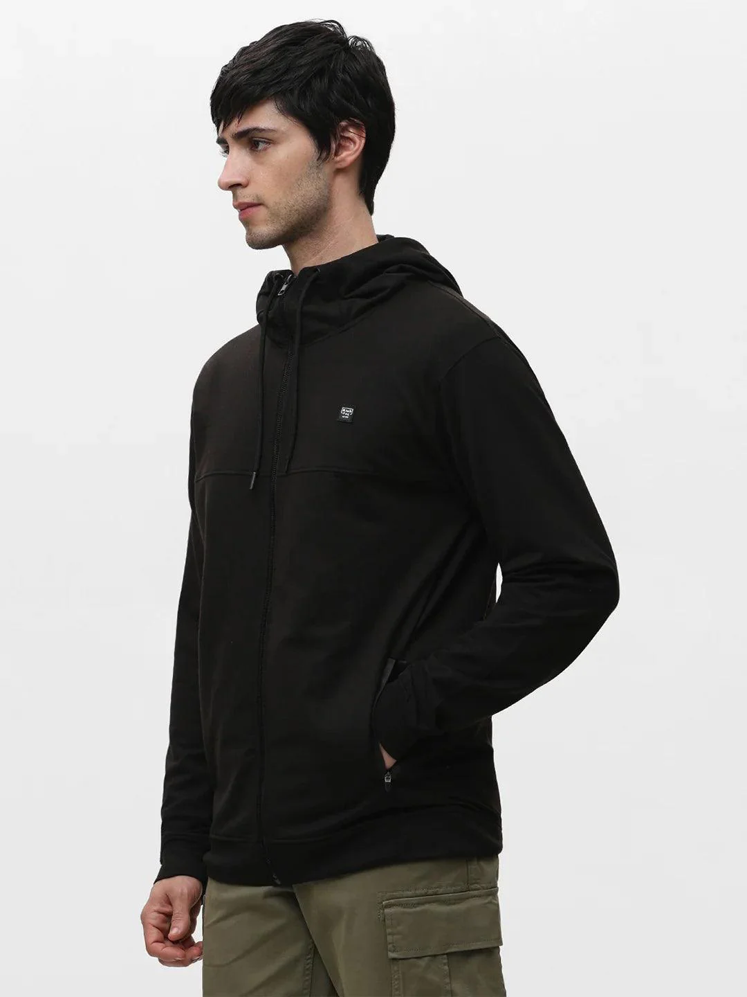 Black Zipper Cotton Hoodie Sweatshirt - Image 4