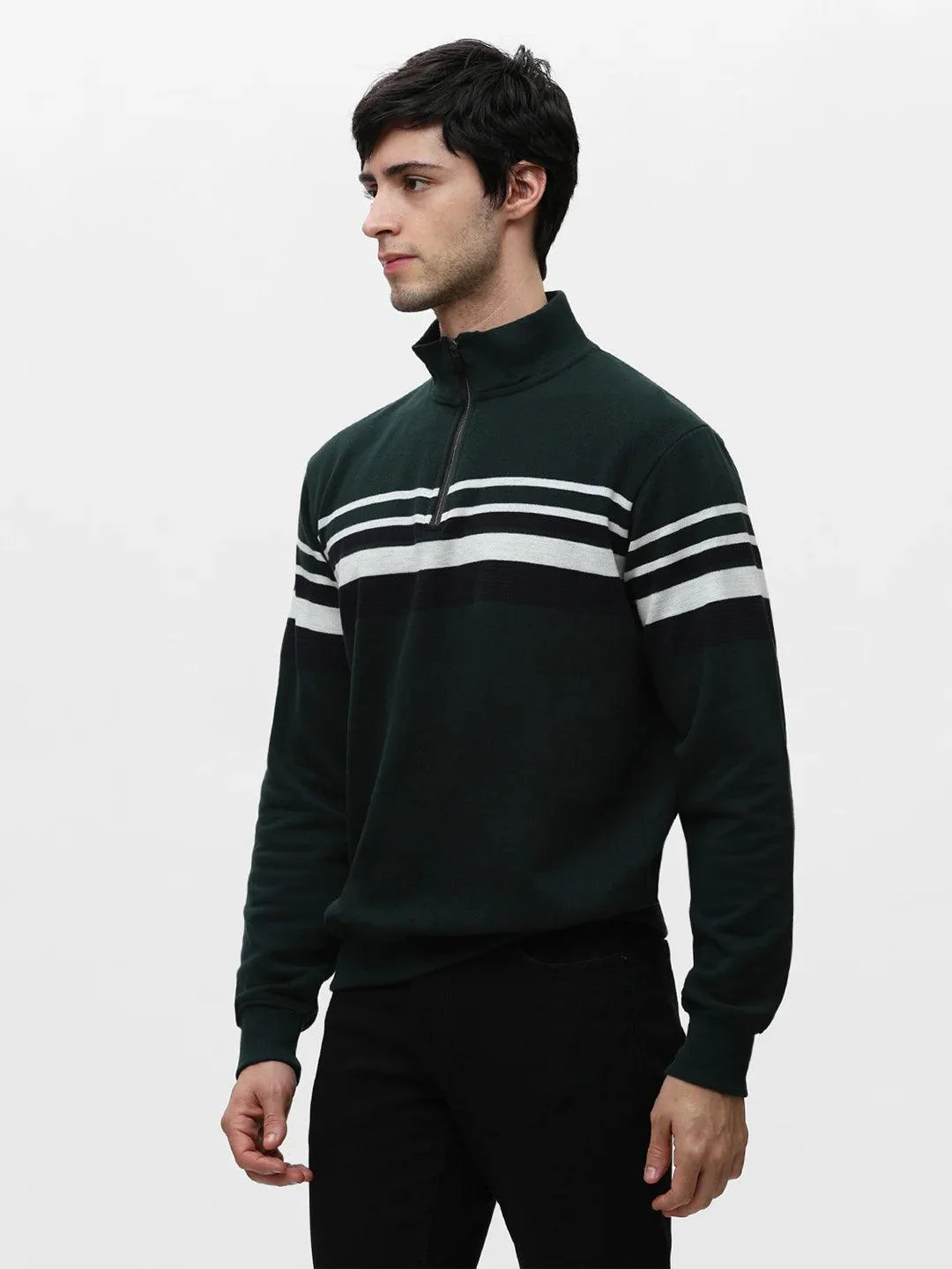 Green High Neck Striped Sweatshirt - Image 3