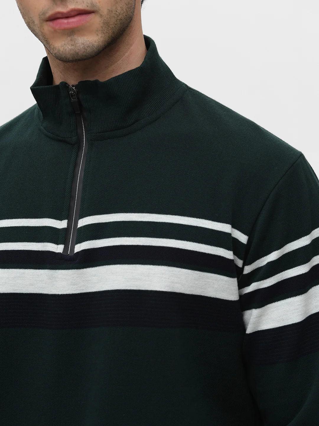 Green High Neck Striped Sweatshirt - Image 5