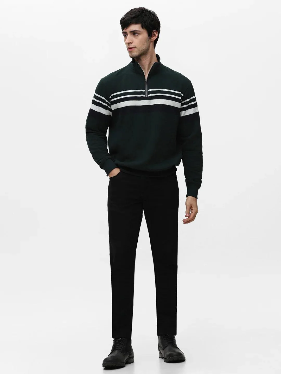 Green High Neck Striped Sweatshirt - Image 6