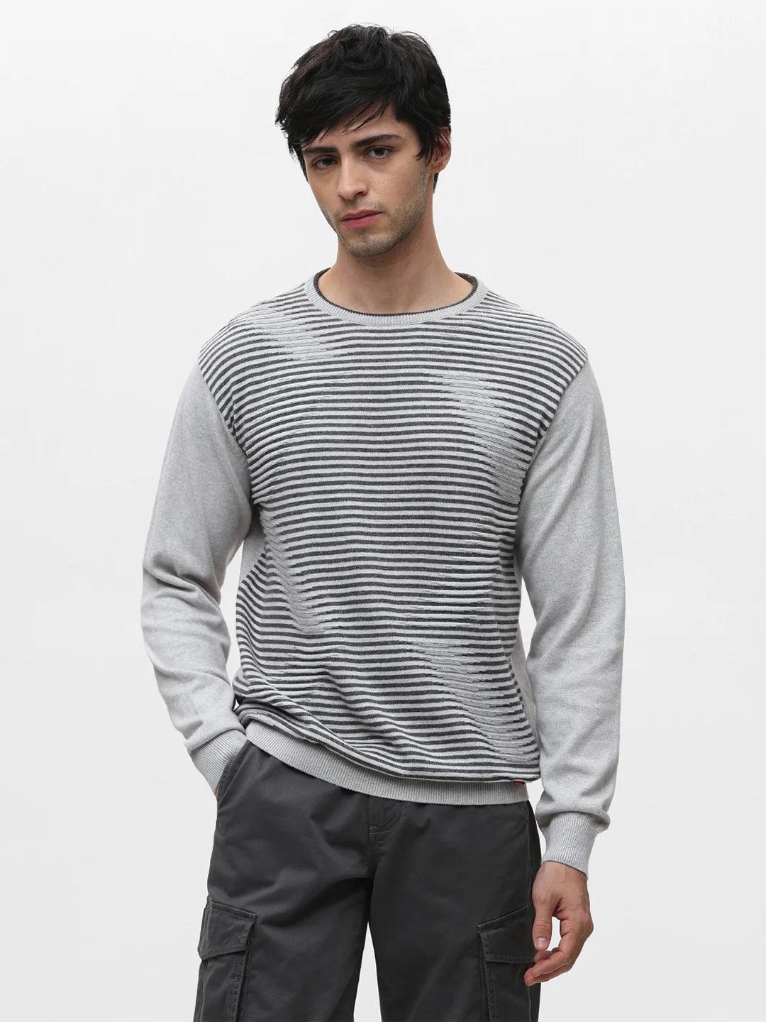 Grey Melange Jacquard Sweater - Image 3