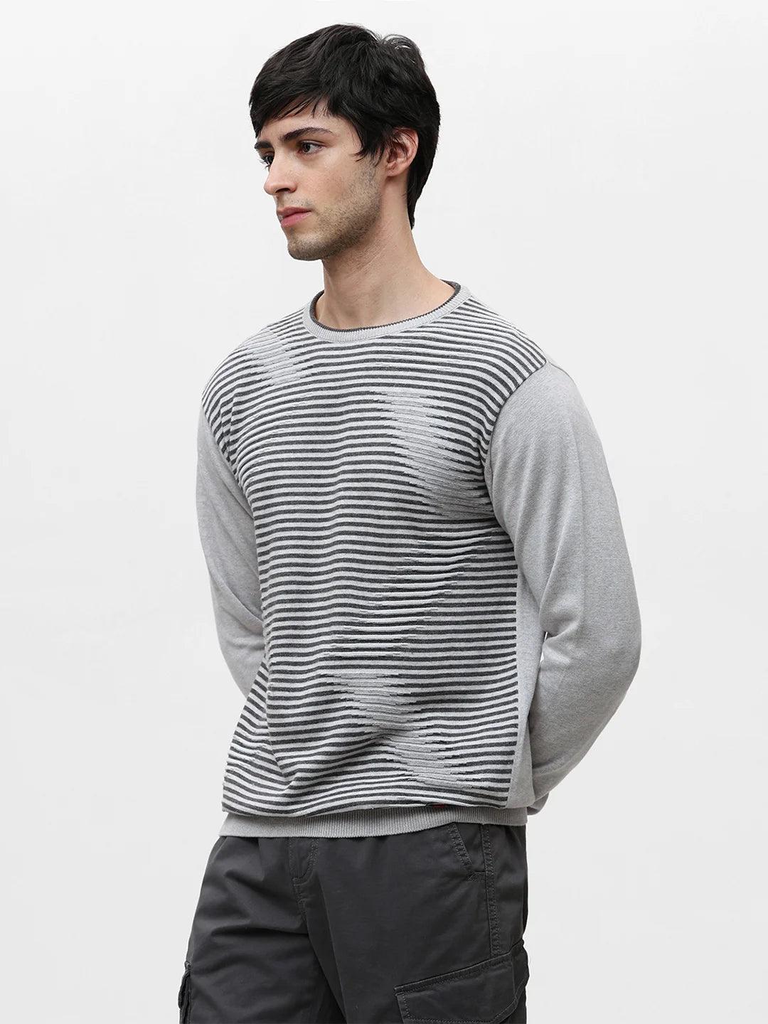 Grey Melange Jacquard Sweater - Image 4