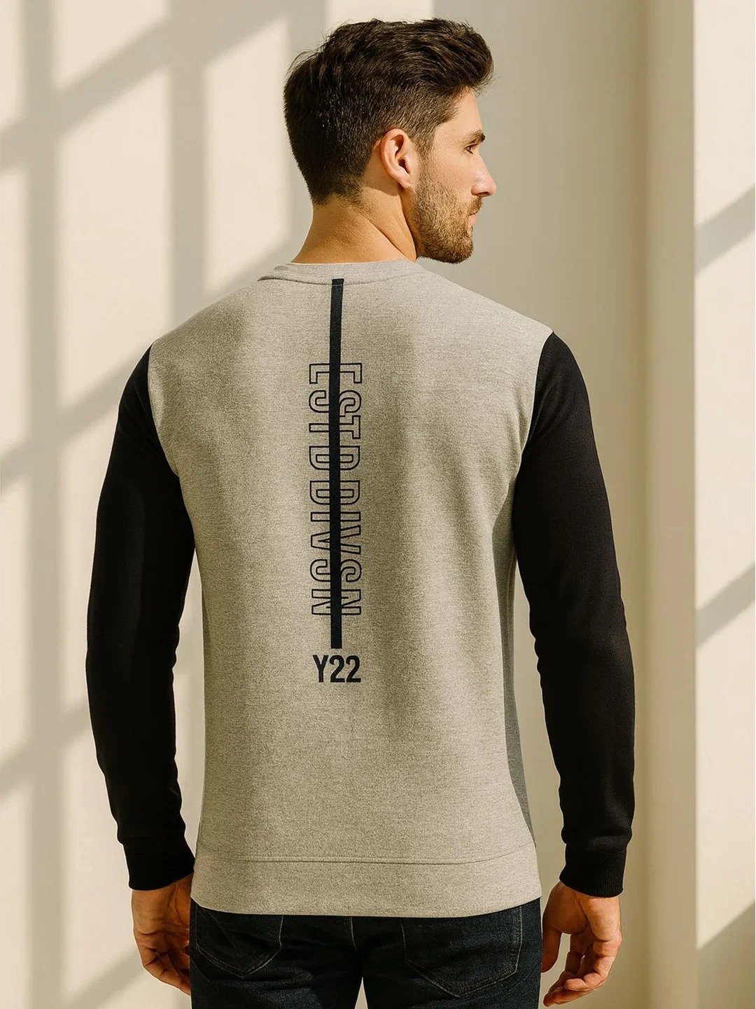 Grey Melange Printed Sweatshirt - Image 2