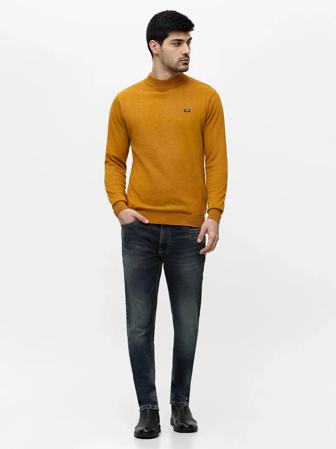 Mustard High Neck Jacquard Sweater - Image 6