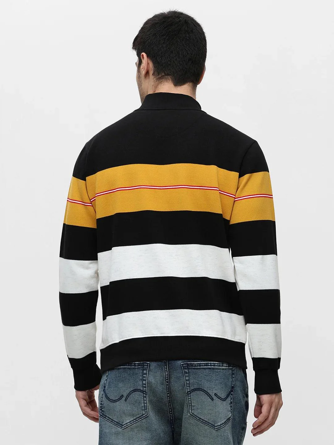 Mustard High Neck Striped Sweatshirt - Image 4