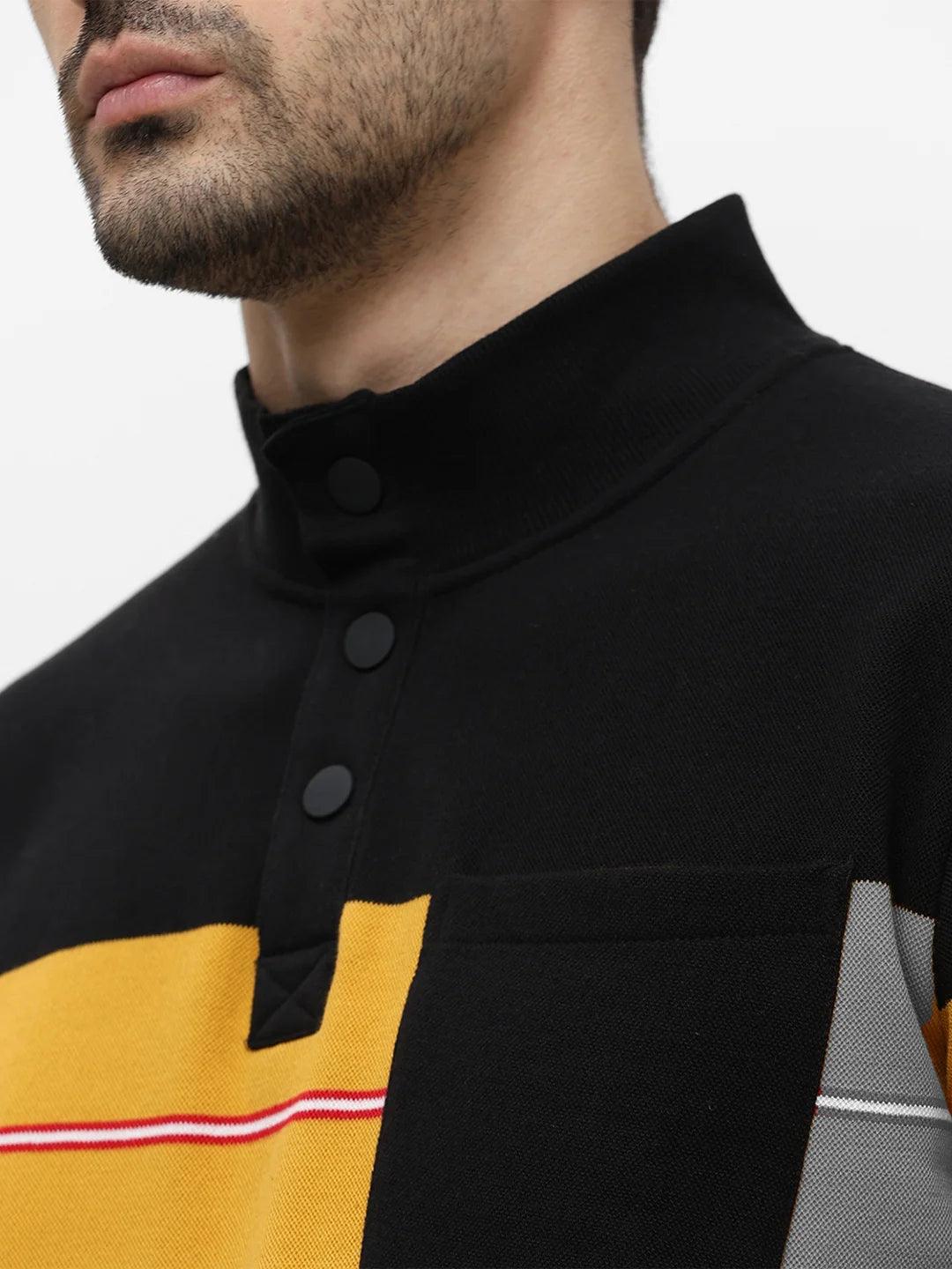 Mustard High Neck Striped Sweatshirt - Image 5