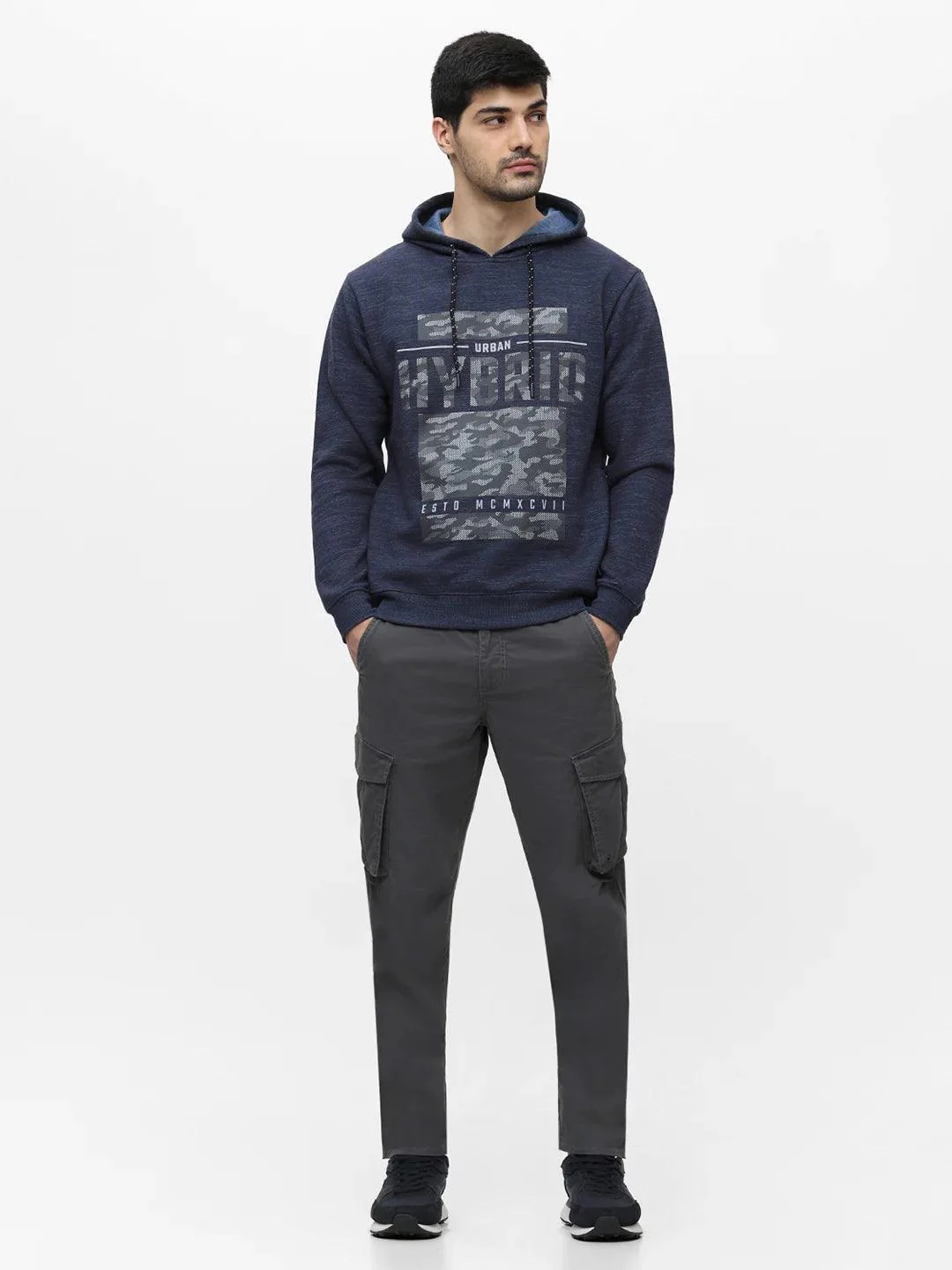 Navy Mixture Printed Hoodie Sweatshirt - Image 6