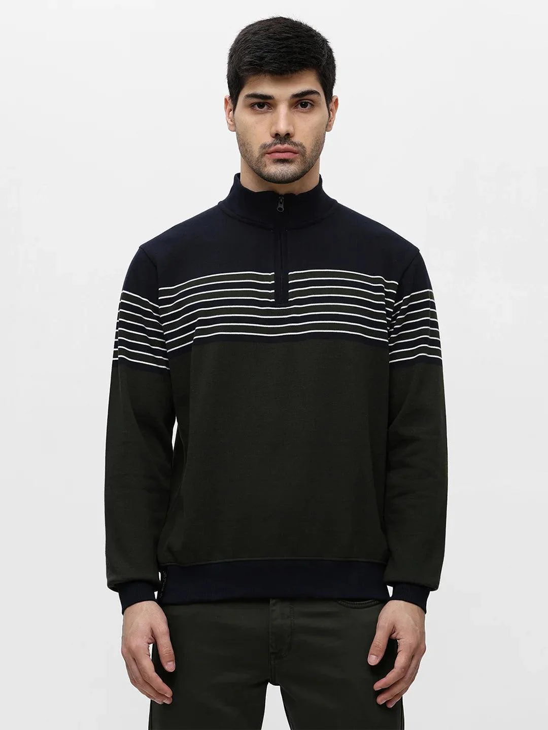 Olive High Neck Striped Sweatshirt - Image 5