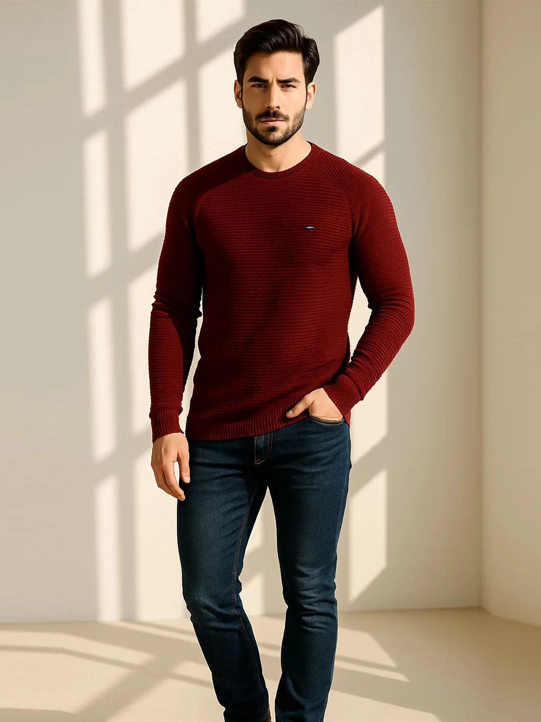 Maroon Wine Solid Sweater - Image 4