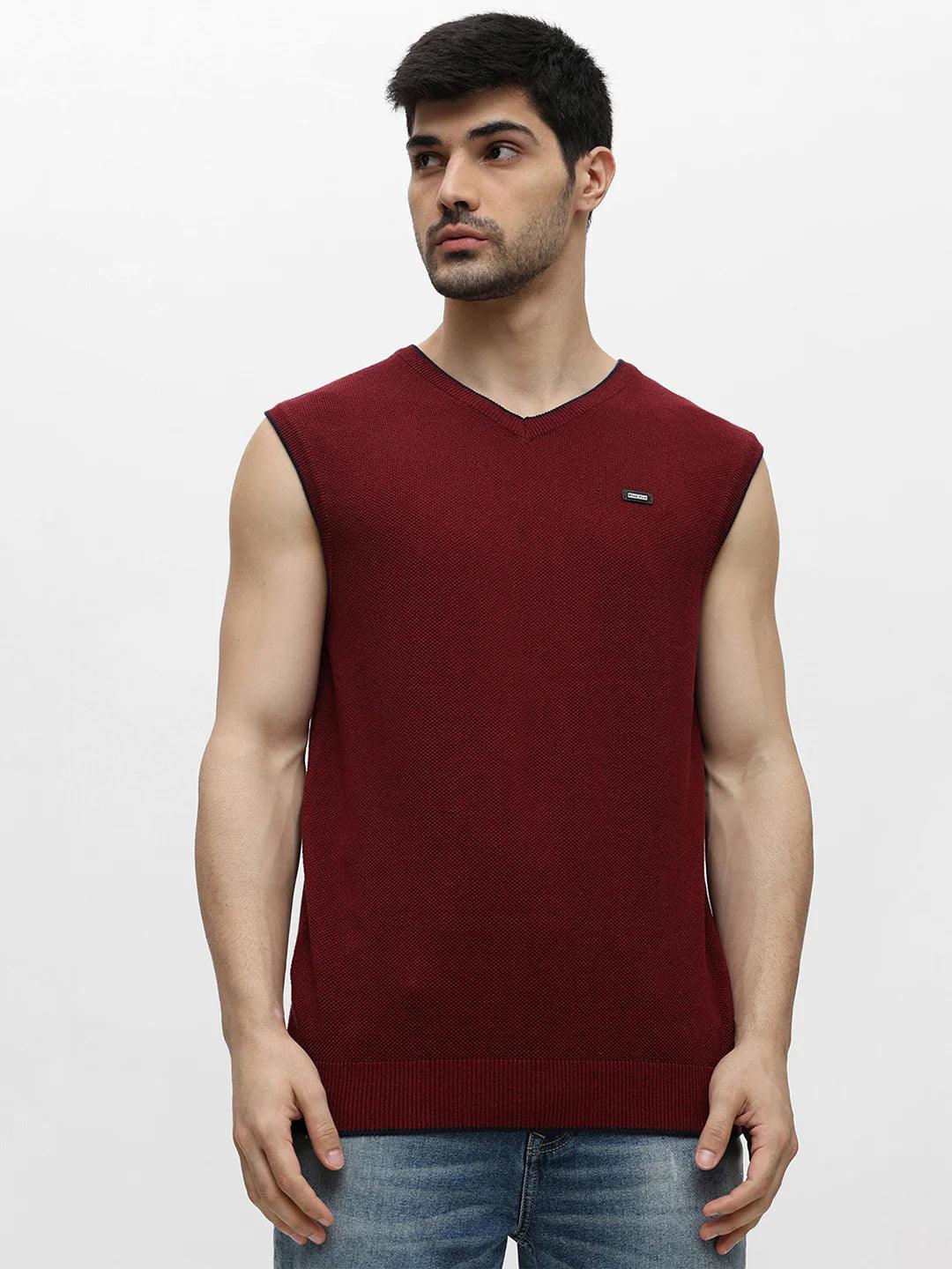 Maroon Melange Solid Sweater