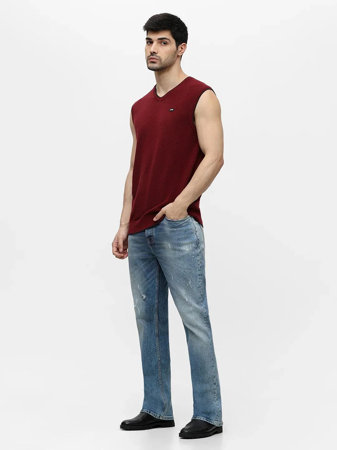 Maroon Melange Solid Sweater - Image 6