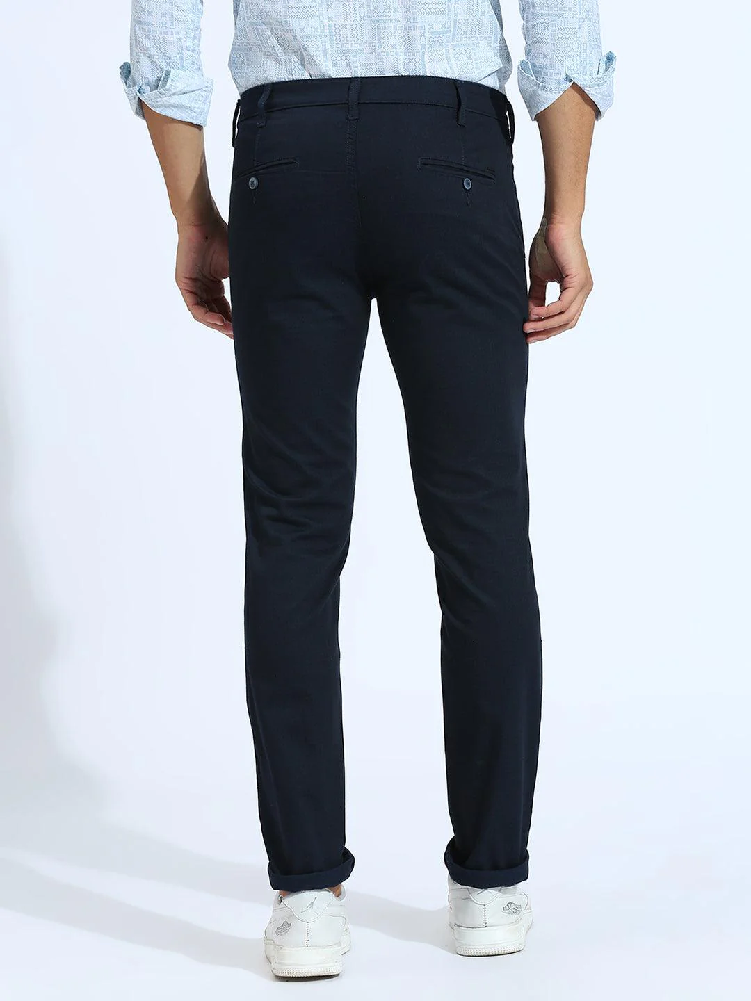 Stretchable Textured Navy Narrow Chino Pants - Image 7