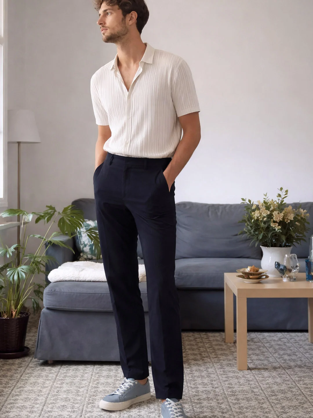 Navy Narrow Fit Chino Pants - Image 3