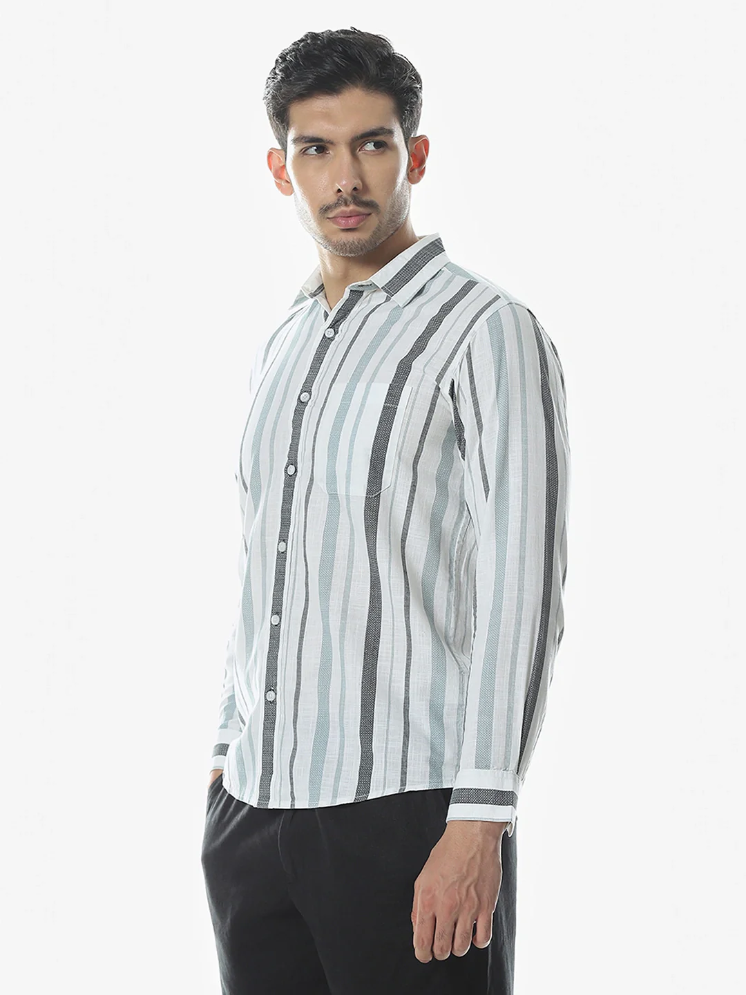 Teal Blue Striped Shirt - Image 5